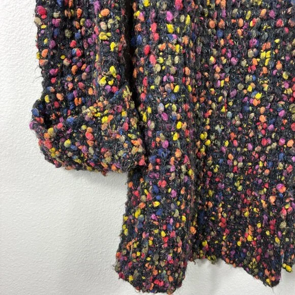 VTG 80s Acorn Shawl Collar Alpaca Mohair Multicolor Boucle Duster Cardi L Retro - Picture 2 of 6